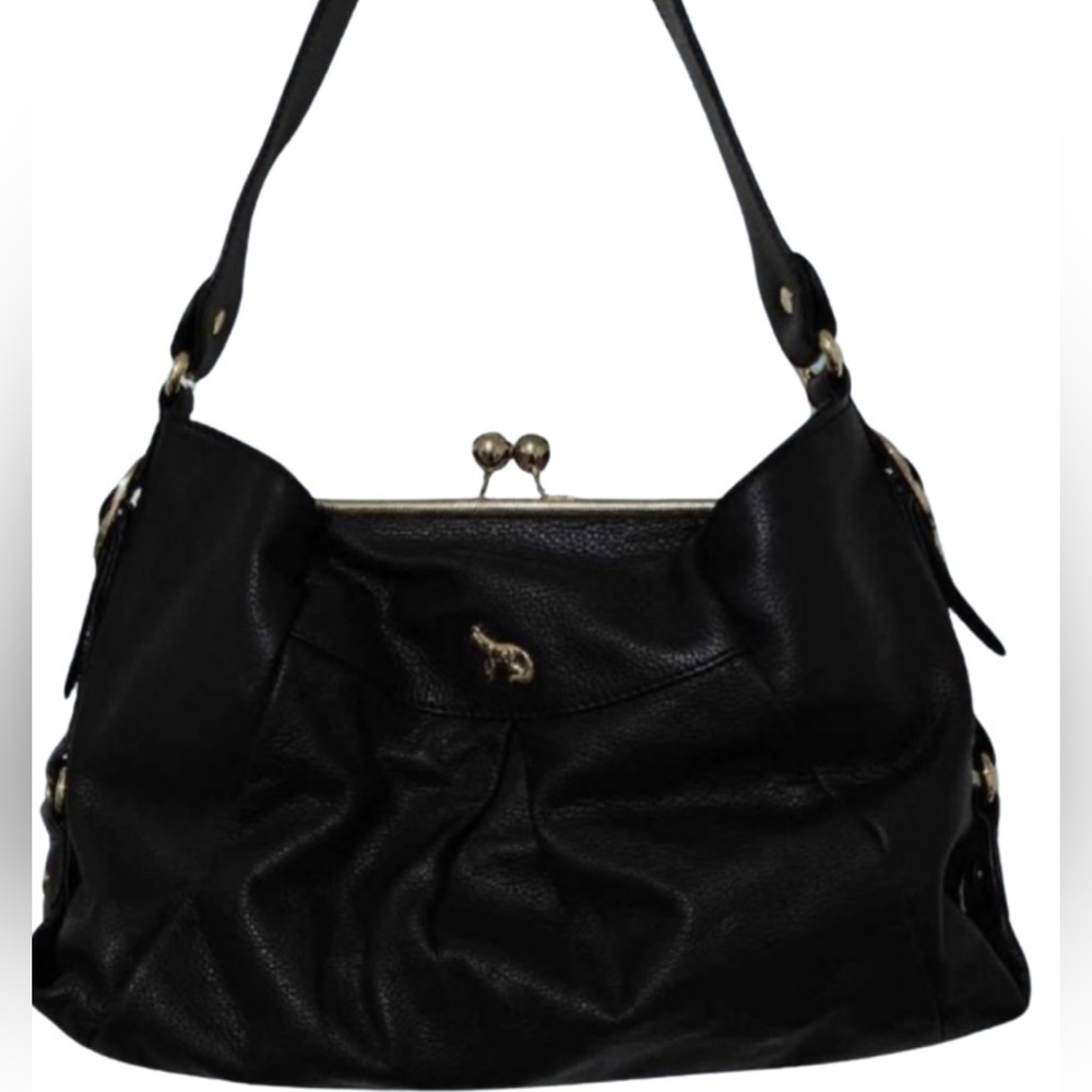 Emma Fox Women’s Black Kiss Lock Leather Handbag Shoulder Bag Purse